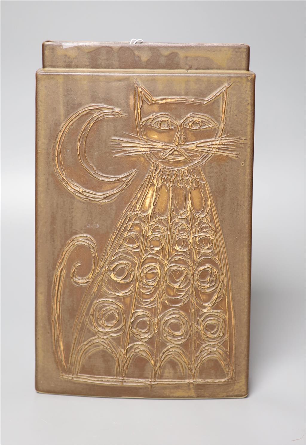 Owl and pussycat slab vase, circa 1970, possibly Padarn wares